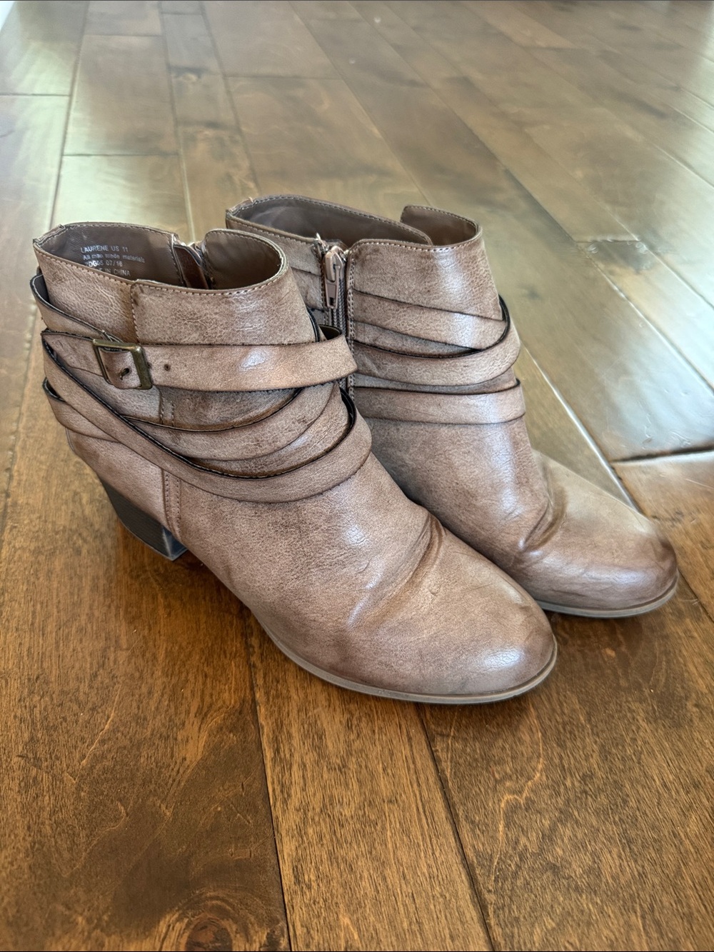 Size 11 Women's Ankle Booties with Buckle Strap - Taupe